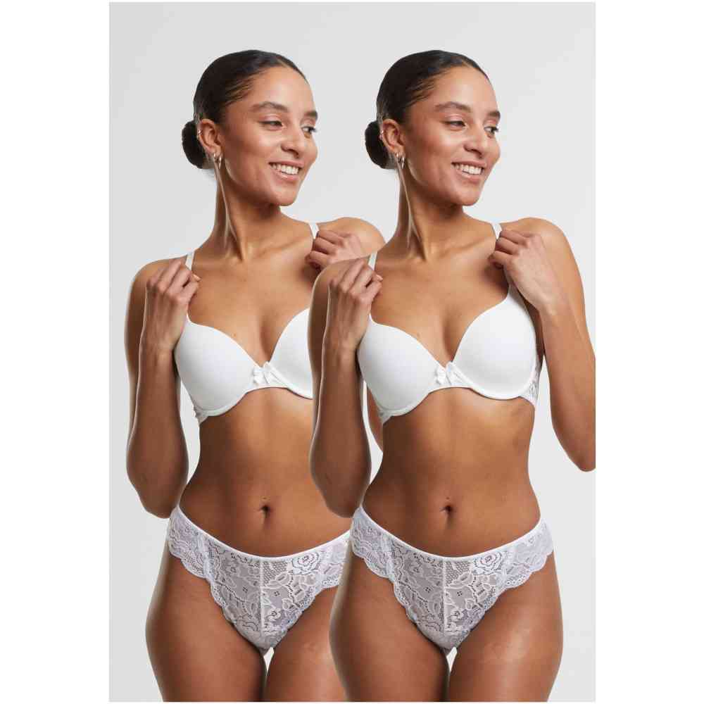 Urban Classics - Allover Lace Tanga 2Pack String - Wit/Wit